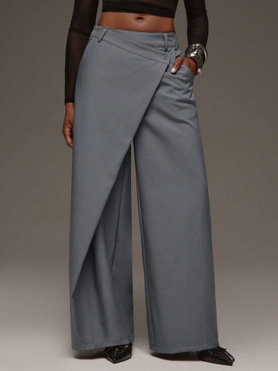 Pants - Grey Casual Women's Loose Long Wide Leg Pants